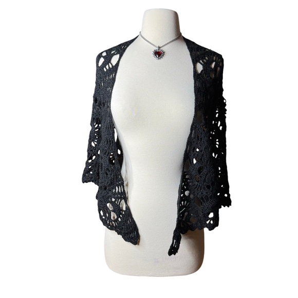 Lost Souls Skull Black Sparkle Crochet Knit Shawl Scarf 80” wide Handmade Goth - Picture 2 of 5